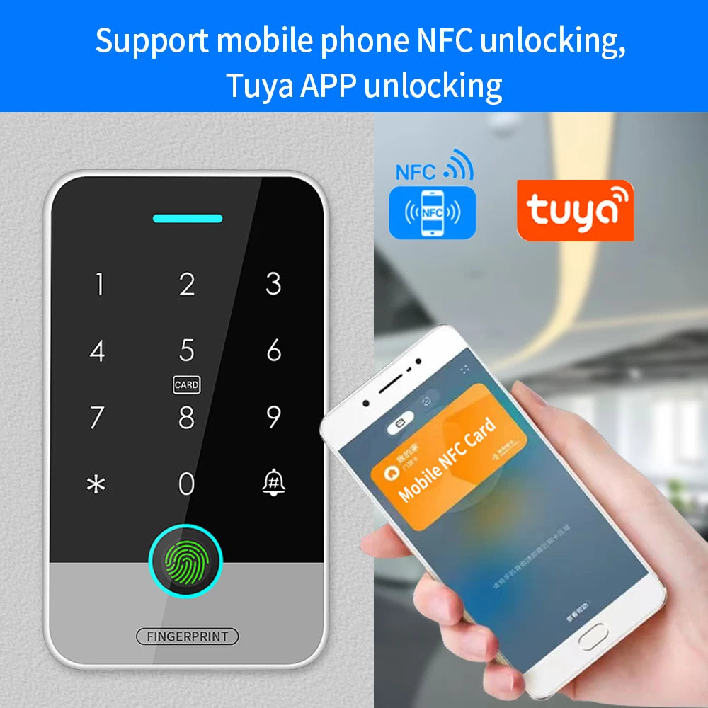 IP67 Access Control Door system Tuya RFID 125K 13.56Mhz NFC Bluetooth Fingerprint Keypad work with Wifi Gateway M1 Remote Unlock Vue