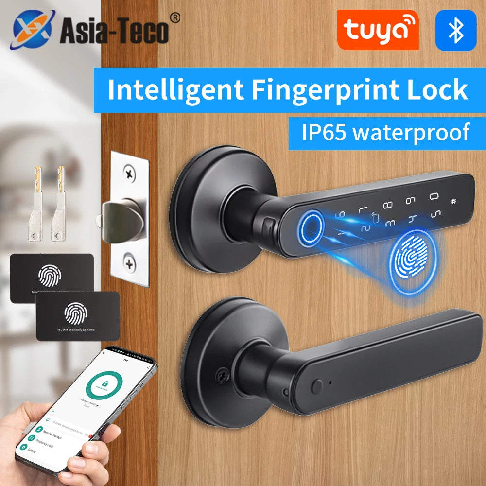 M5 Tuya BLE Fingerprint Door Lock Smart Digital Electronic Lock with Password/Key/IC Card(Optional)/ Smartlife/ Tuya APP Unlock Vue