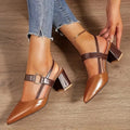 Women's Pointed Toe Block Heel Sandals – Ankle Strap Heels Block Heel Sandals Vue Light Brown 35