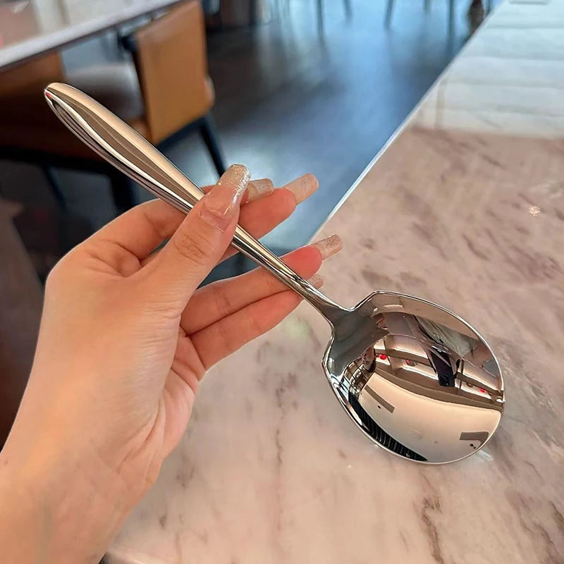 Stainless Steel Big Head Round Spoon Net Red Golden Dinner Long Handle Stirring Dessert Spoons For Kitchen Accessories Gadgets Vue