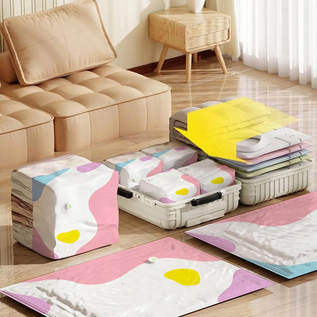 No Pump Vacuum Storage Bag Compression Organizer for Clothes Blanket Mattress Home Apartment Dormitory Closet Wardrobe Luggage Vue