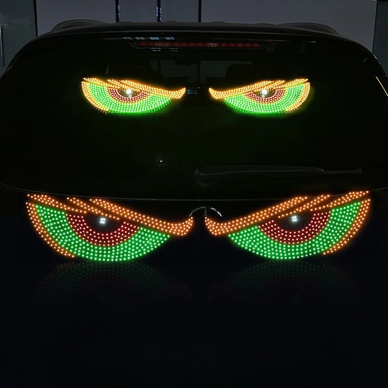 2PCS Devil Eyes Light for Windshield Dual Screen 5V USB Digital Lighting Display LED Lights for Cars Animated Windshield Vue 2-in-1 Green-NO DIY