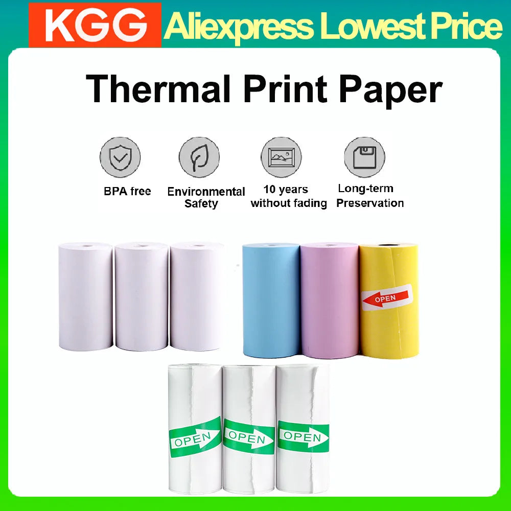 3 Rolls 57*25mm White Color Sticker Thermal Paper for Portable Mini Thermal Printer and Kids Instant Camera Vue