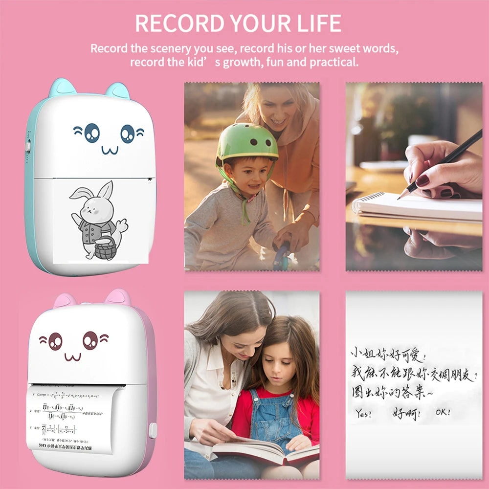 Portable Thermal Printer MINI Wirelessly BT 203dpi Photo Label Memo Wrong Question Printing With USB Cable Imprimante Portable Vue