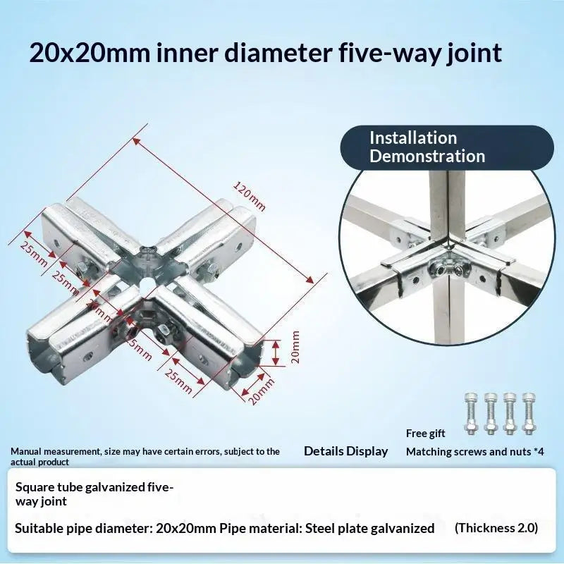 20x20/25x25mm Square Pipe Elbow Fixed Buckle Non Welding Joint Pipe Connector Fitting Bracket Vue A4