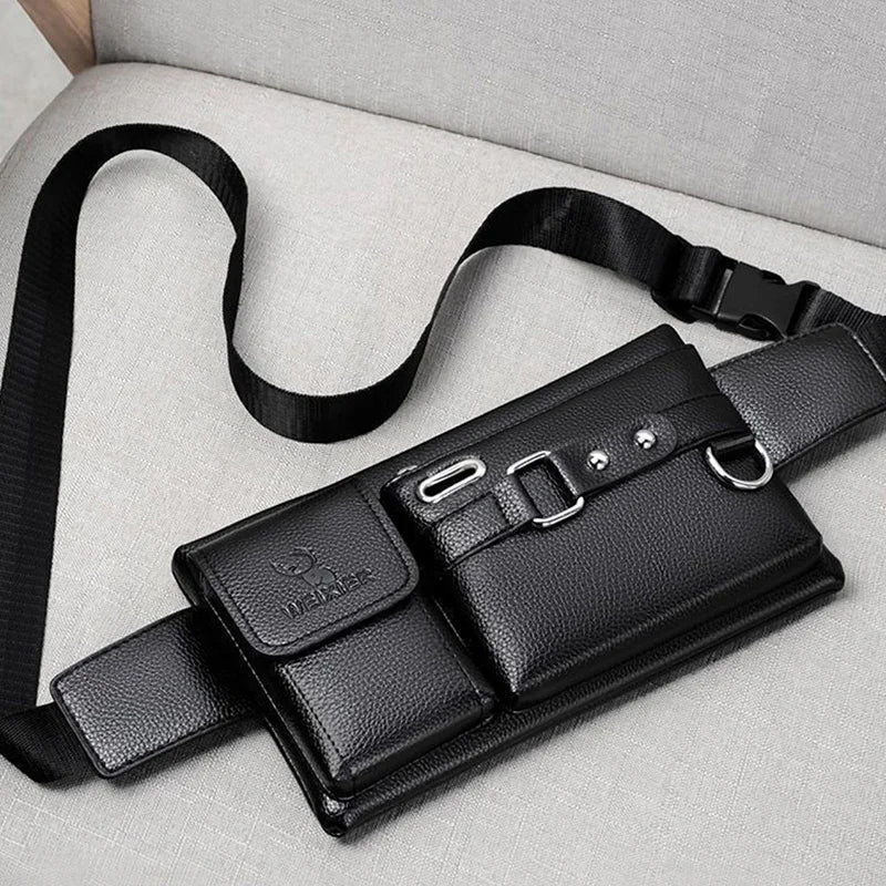 Daily Wear Solid Tone PU Leather Crossbody Fanny Bag Fashion Male