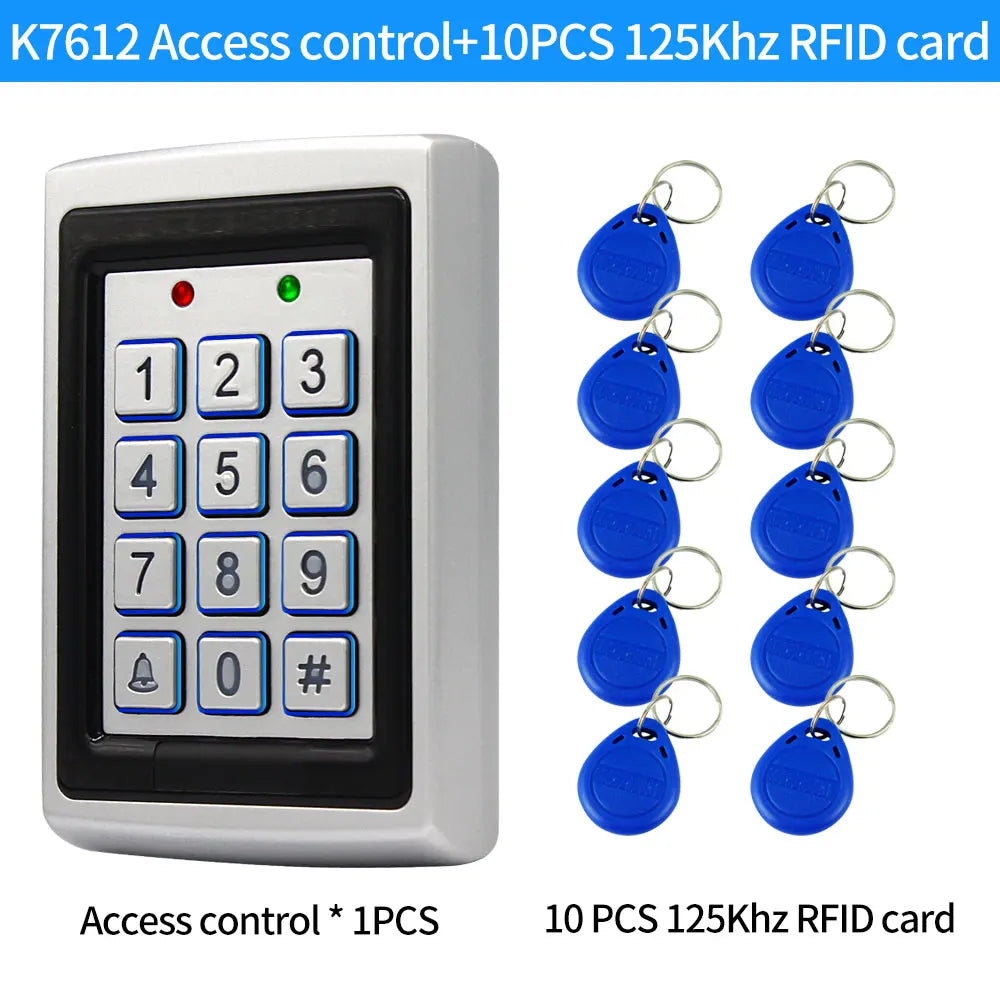 12VDC/2A Backlight RFID Metal Access Control EM Card Reader Keypad, 1000 Users, Door Bell, 125KHz, Key Fobs, Door Access System Vue AC and 10pcs ID key