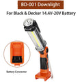 Rechargeable Battery LED Work Light Outdoor Flashlight Portable Camping Light for Black & Decker 20V Li-Ion Battery with Hook Vue For Black Decker