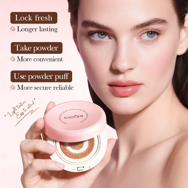 12g Three-Color Soft Light Concealer Cushion Cream, Containing Skin-Beneficial Ingredients Such as Niacinamide and Sodium Hyaluronate, Moisturizes and Adheres to the Skin, Provides Long-Lasting Makeup, Evenly Brightens the Co Vue