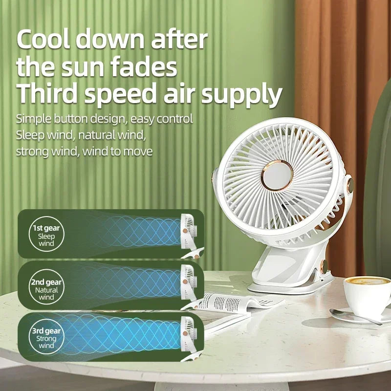 USB Rechargeable Table Fan Clip-on Type Portable Mini Desk Fan 360 Degree Rotation Adjustable Clip-on Fan For Student Dormitory Vue