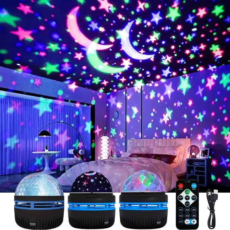 Starry Sky Projector Light Remote Control Rotating Aurora Galaxy LED Spotlight USB Plug-in Magic Ball Stage KTV Atmosphere Decor Vue