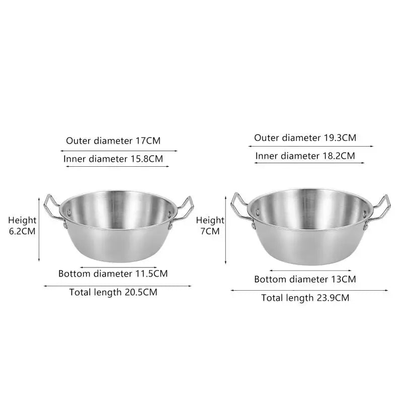 201 Stainless Steel Salad Bowl Melting Boiling Pot Instant Noodle Bowl Korean Rice Wine Bowl With Double-ear Handle Snack Basket Vue