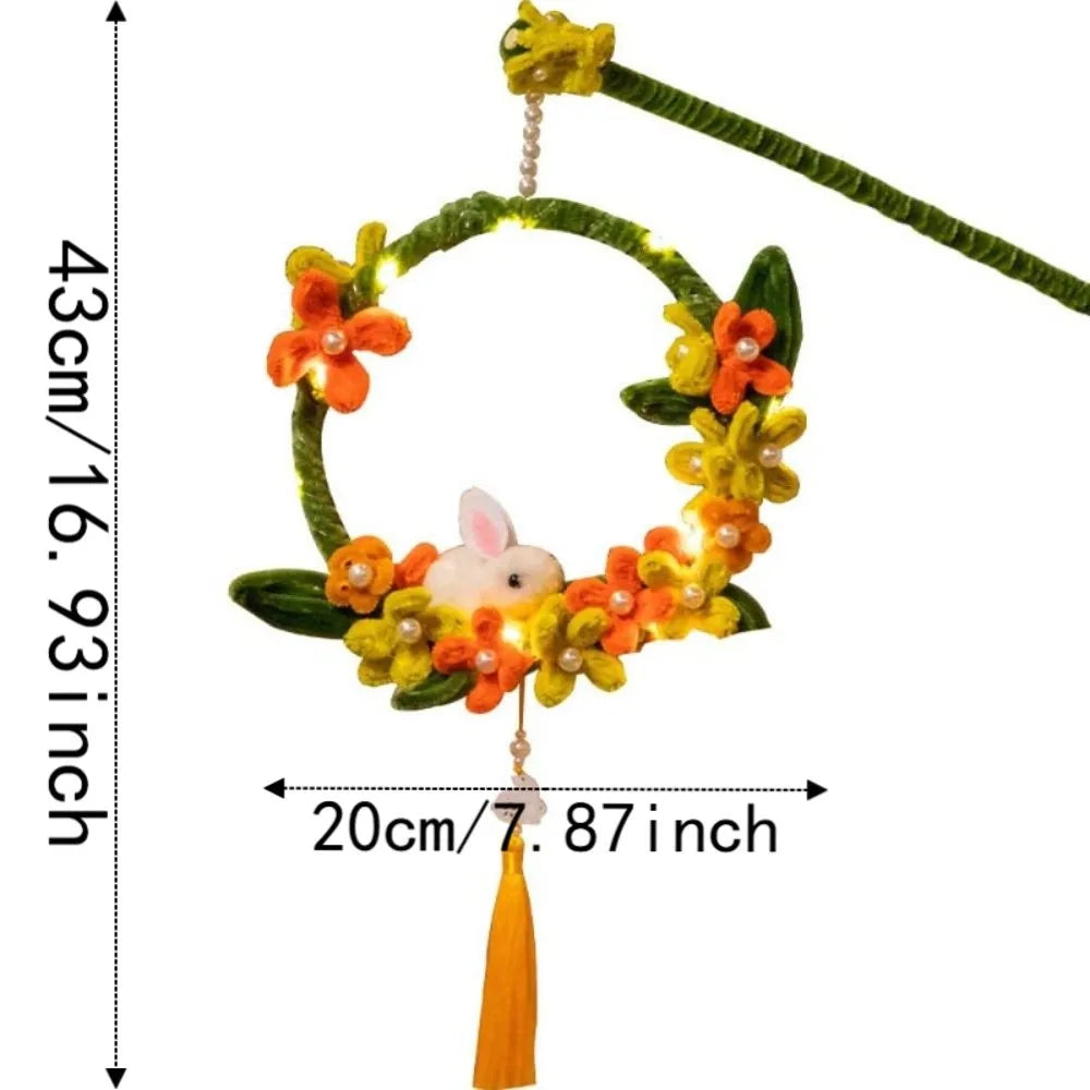 Handmade Bunny Wreath Lantern Glowing Twisted Stick Rabbit Hoop Lamp Easy-to-Make Ancient Style Chenille Stems Craft Vue