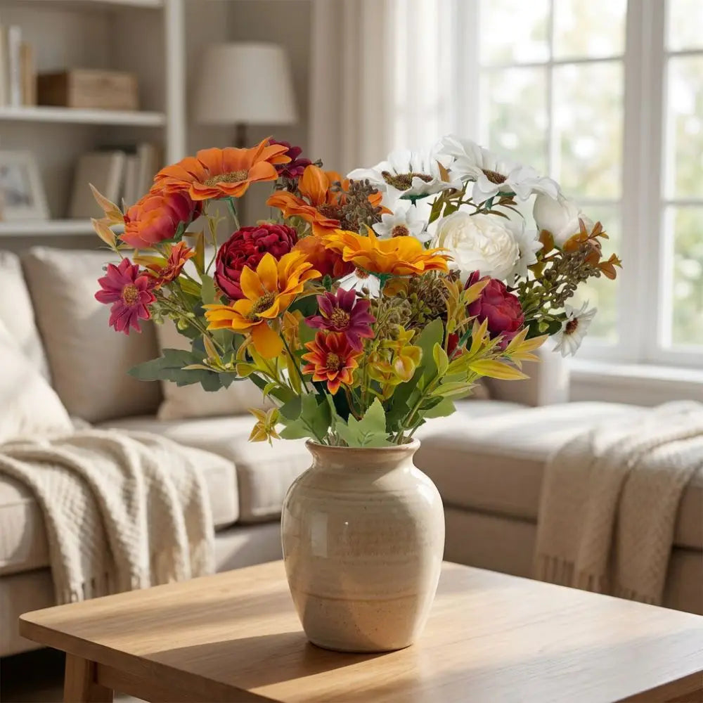Rustic Fall Autumn Sunflower Peony Bouquet UV Resistant Mixed Floral Vintage Fall Artificial Flower Bunch Real Touch No Wilting Vue