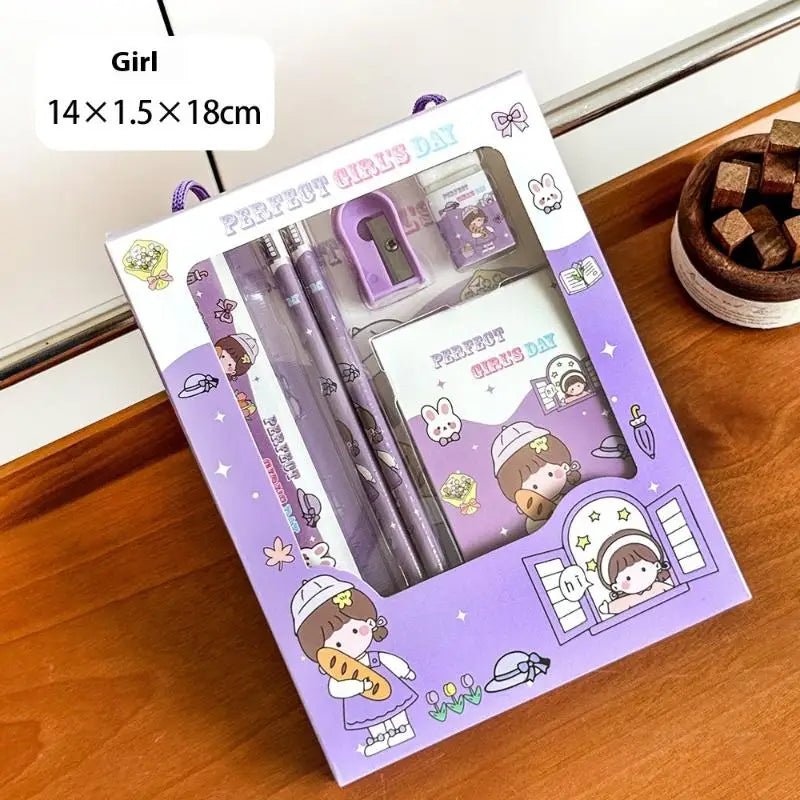 6Pcs/Set Cute Cartoon Capybara Pencil Stationery Set Kawaii Eraser Pencil Sharpener Children Student Stationery Supplies Vue A2