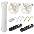 ABKW-Clothesline Kit, Nylon Clothesline Pulley Kit, 150Ft Outdoor Heavy Duty Polyester Clothes Line Rope Vue As Shown