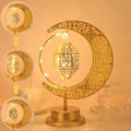 LED Rotating Iron Ramadan Moon Star Light Eid Mubarak Decor for Middle Eastern Party Home Table Ambiance Bedroom Night Lamp Vue Hexagonal