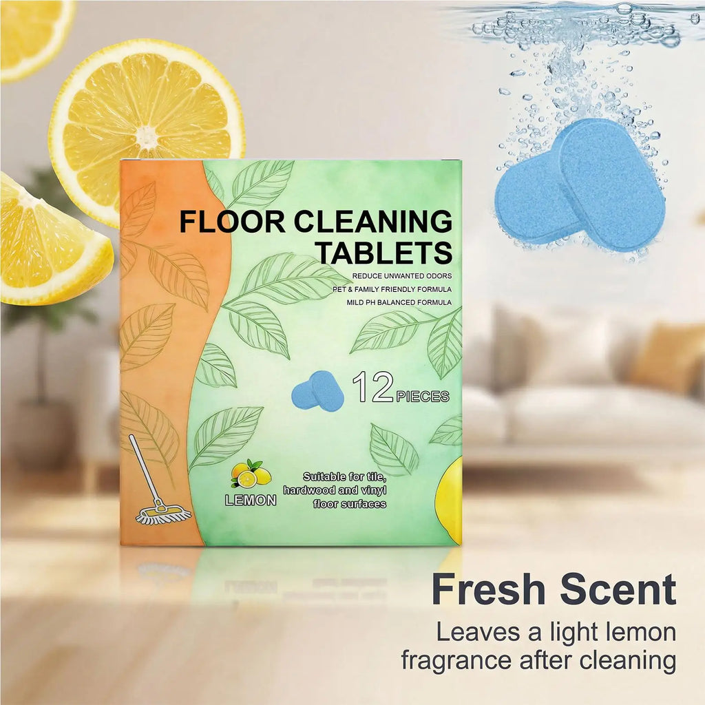 12pcs/box Floor Cleaning Tablets Mild Stain Removal Floor Cleaner Sheets For Tiles Marble Laminate Kitchen Home Indoor Cleaning Vue