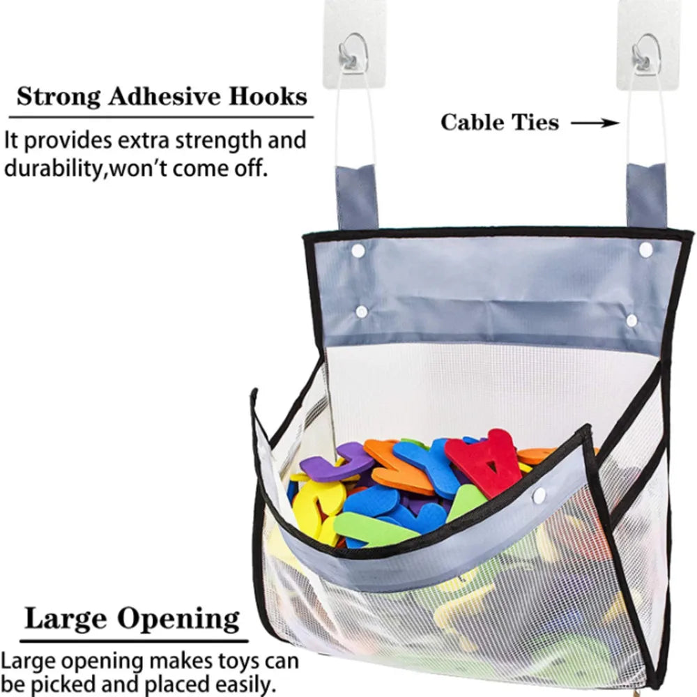 Bath Toys Storage Bags Mesh Net Bathroom Organizer For Water Toys Wide Open Design Sand Toys Storage Net Bag Vue