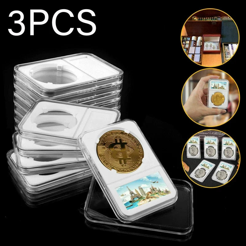 3 PCS Container Display Protection Plate Collectible Coin Holder Plastic Storage Accessory Box Transparent Coin Organiser Case Vue 3pcs 30mm