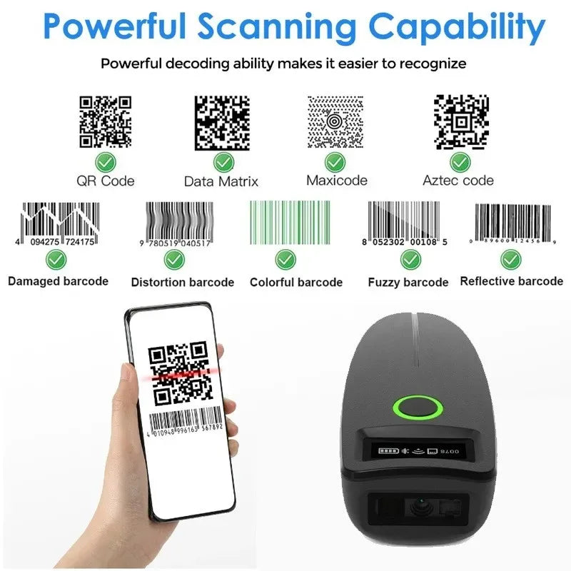 Mini Barcode Scanners USB Wired/Bluetooth/ 2.4G Wireless 1D 2D Scanner QR PDF417 EAN13 Data Matrix Bar Code Reader Vue