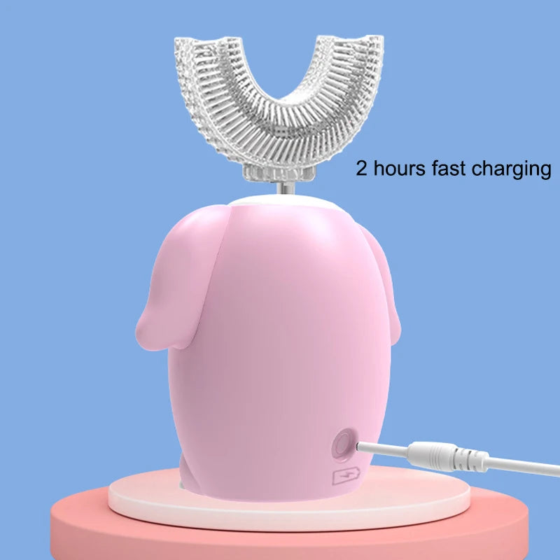 Children U Shape Sonic Electric Toothbrush for Kids Rechargeable 360 Degrees Automatic Tooth Brush with Replace Head Smart Timer Vue