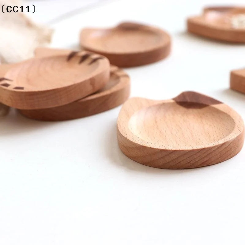 Mini Cat Shape Dish Japanese Cartoon Sauce Creative Wooden Flavoring