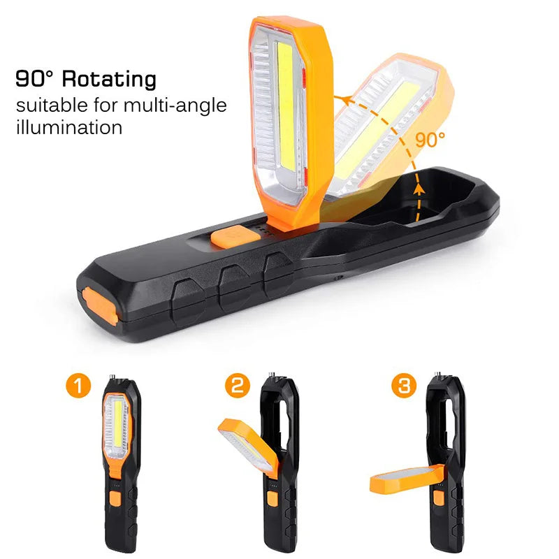 Portable COB LED Work Light Car Garage Mechanic Lamp USB Rechargeable Torch Outdoor Camping Emergency Light Warning Light Vue