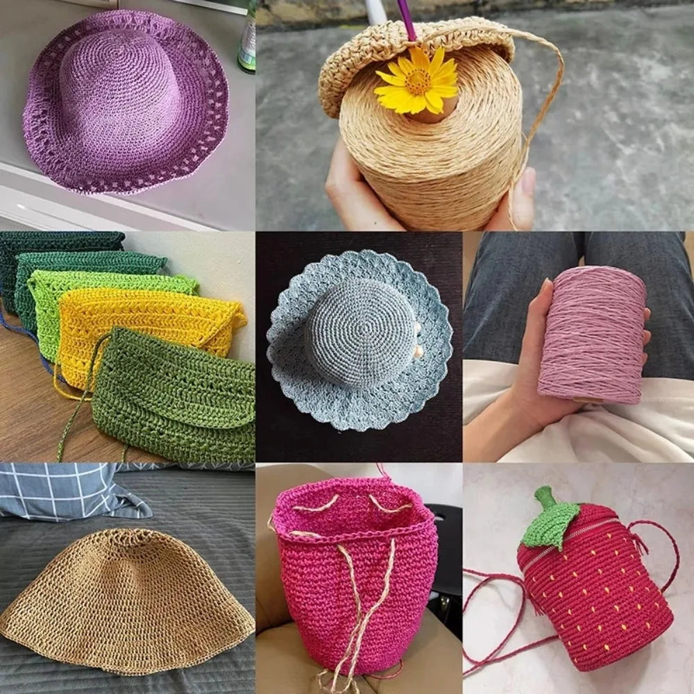 280-300m Roll Summer DIY Raffia Straw Yarn Hand Knit Natural Colorful