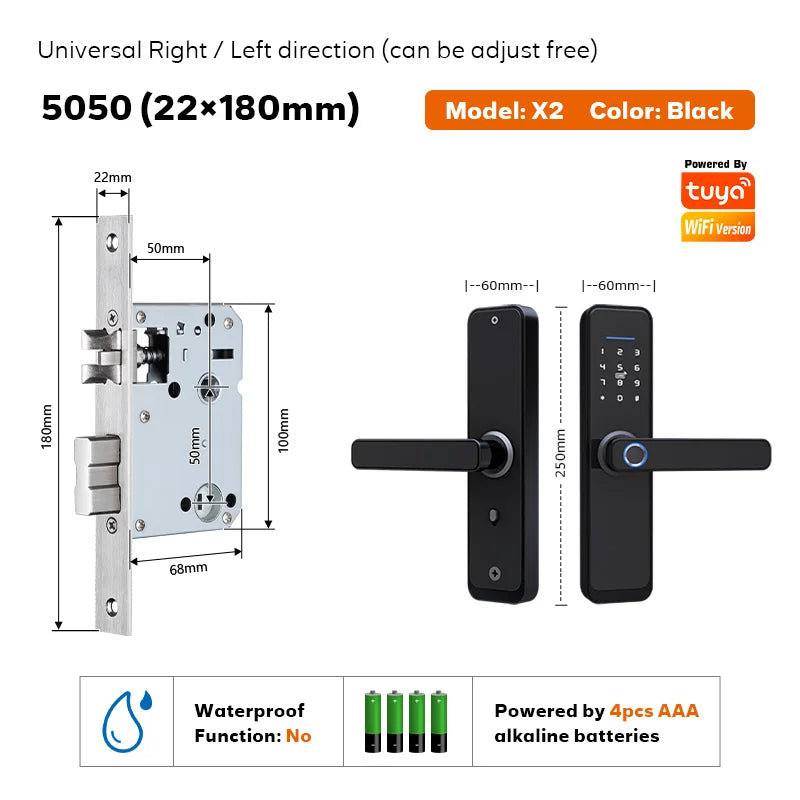 Waterproof Cerradura Intelige Tuya Biometric Fingerprint Security Intelligent Smart WiFi APP Password Electronic Smart Door Lock Vue X2 tuyaB-180 China Mainland
