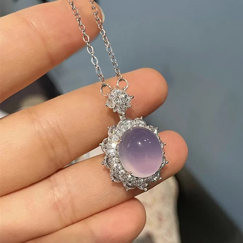 Huitan Purple Opal Cubic Zirconia Flower Pendant Necklace Pendant Necklace Vue