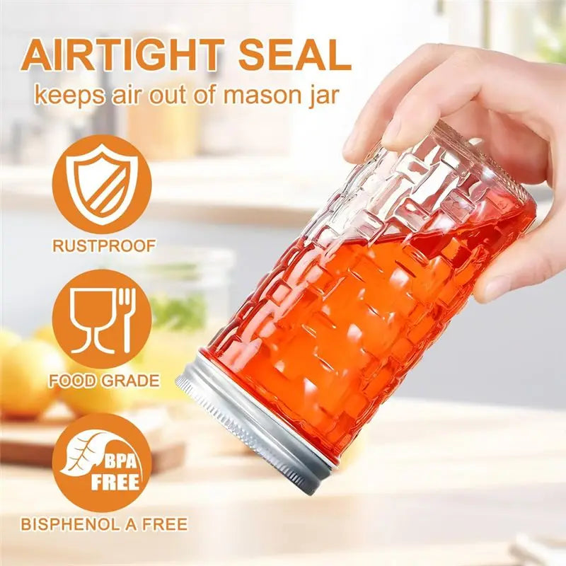 ABKW-Canning Lids And Rings(48 PCS), Reusable Leakproof Wide Mouth Masonjar Mason Jar Set Including Silicone Seal Lids Vue