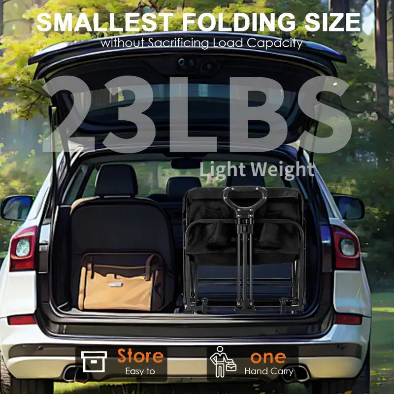 Nilight Portable Foldable Wagon, 220LB Heavy Duty Foldable Utility Garden Wagon With Terrain Car Storage Car Wheels, Side Pocket Vue