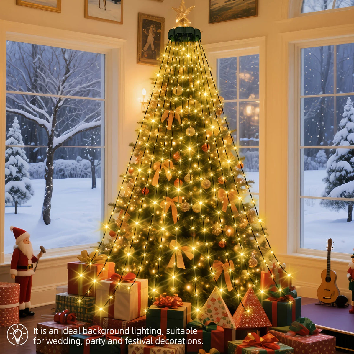 Christmas Tree Waterfall Lights-400/320High-Brightness LEDsUSB&Remote Control,8Lighting Modes Indoor/Outdoor Christmas TreeDeco Vue