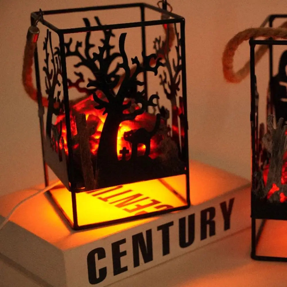 Style Burning Flame Table Ornaments Small Fireplace Charcoal Flame Lamp LED Light Halloween Decor Halloween Scene Props Vue