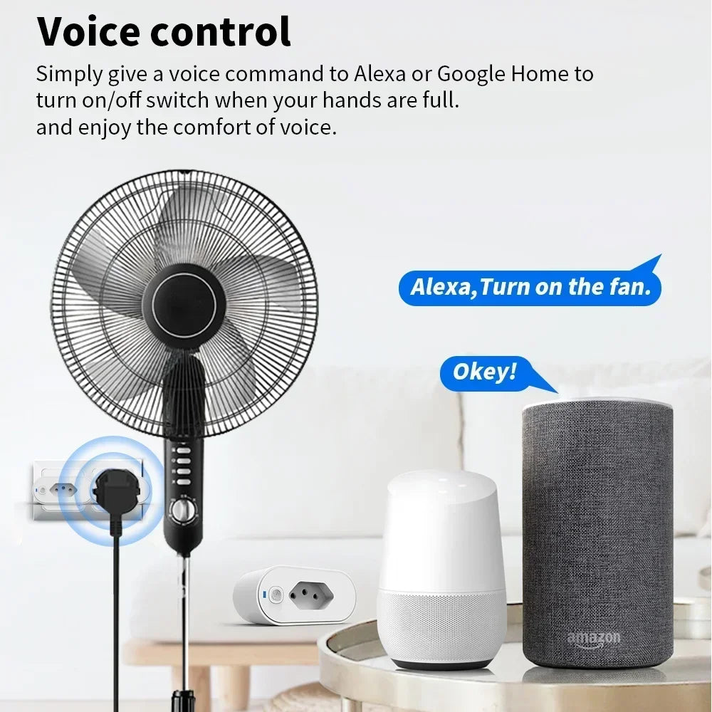 Tuya Wifi Socket Adaptador De Soquete Inteligente 16A Suporte Smart Life App control Alexa Google Home Controle vioce Vue