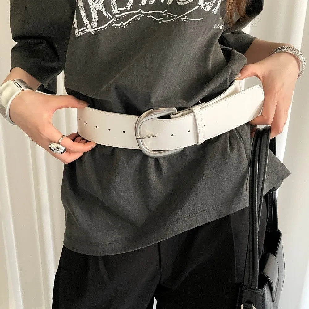 Adjustable Wide Belt Leather White Waist Cincher Women Vue