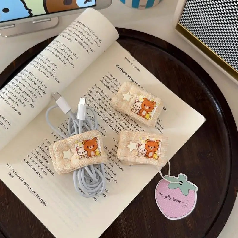 Cartoon Rilakkuma‌/Mashumaro Data Cable Storage Portable Charging Cable Fixed Organizer Portable Storage Tool Vue