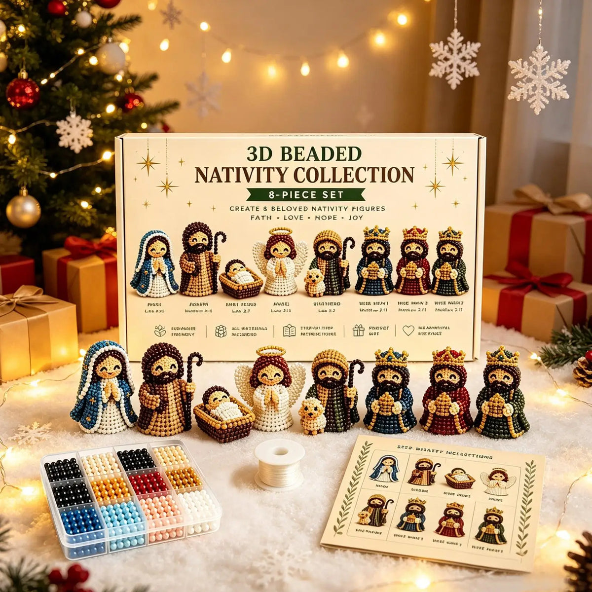 Nativity Bead Craft Kit 3D Figurines Decor Christmas for Men Women Adults Family Friends Holidays Gift Party Home Event Day Vue