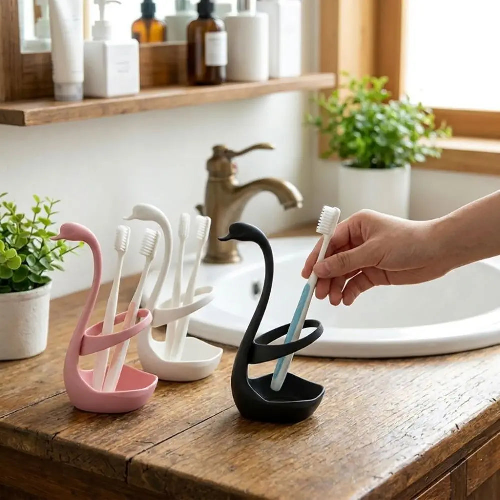 3D Printing Swan Toothbrush Holder Plastic Space Saving Toothpaste Stand Base Decorative Stable Makeup Brush Shelf Home Use Vue