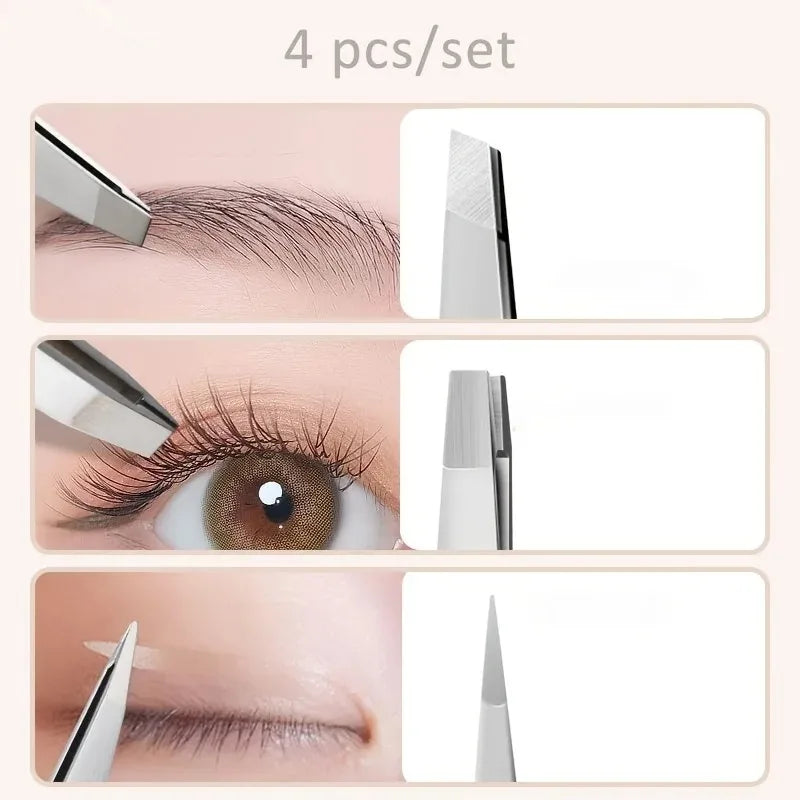 4pcs Professional Tweezers Set - Perfect For Eyebrow Hair Removal, Splinter & Ingrown Hair Removal & For Men & Women Vue
