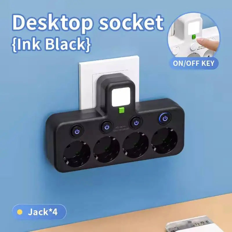 Multiple Sockets AC EU Plug Power Strip No Extension Cable With USB Ports Surge Protector Network Filter Individual Switch Vue 4 AC Black