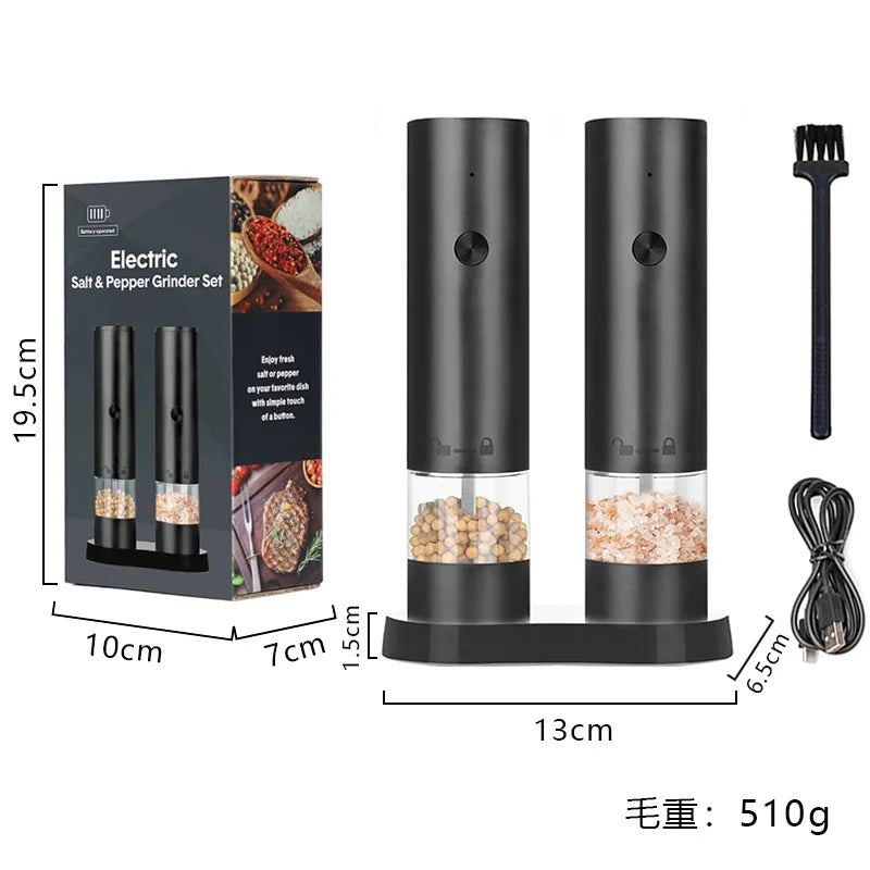 USB Electric Automatic Mill Pepper And Salt Grinder With LED Light Adjustable Coarseness Partner Grinders Kitchen Cooking Tool Vue 2Pcs