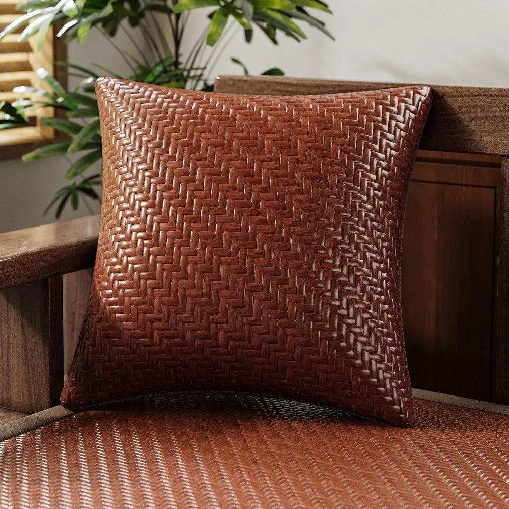 Imitation Rattan Weaving Summer Cooling Pillow Covers Solid Color Skin-friendly Ice Mat Pillow Covers Chinese Style Detachable Vue Coffee