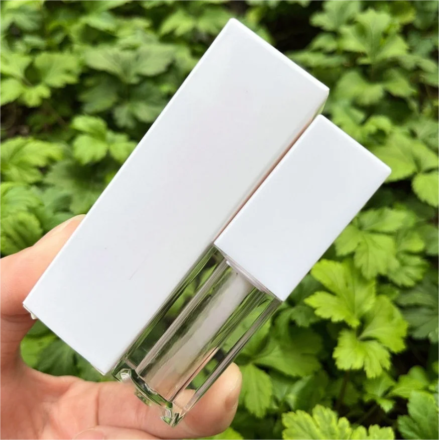 Square Lip Gloss Tube 5ml Empty Tubes Custom logo Liquid Blush Bottle With Paper Box Packaging Wholesale Bulk 30pcs Vue WHITE