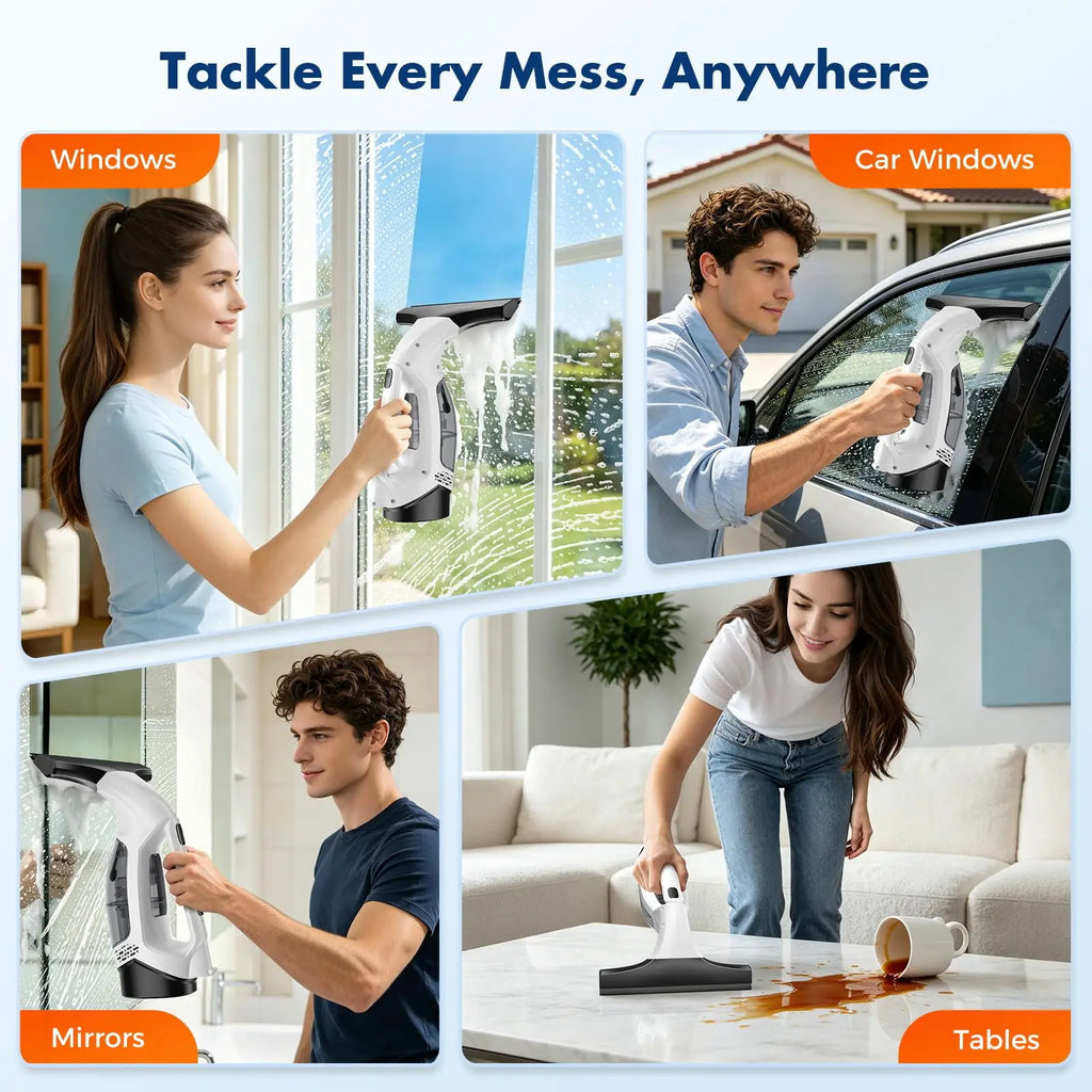 Cordless Window Vacuum Squeegee with Extension Pole, Electric Window Cleaner, Portable Cleaning Kit for Glass Doors, Windows, Mi Vue