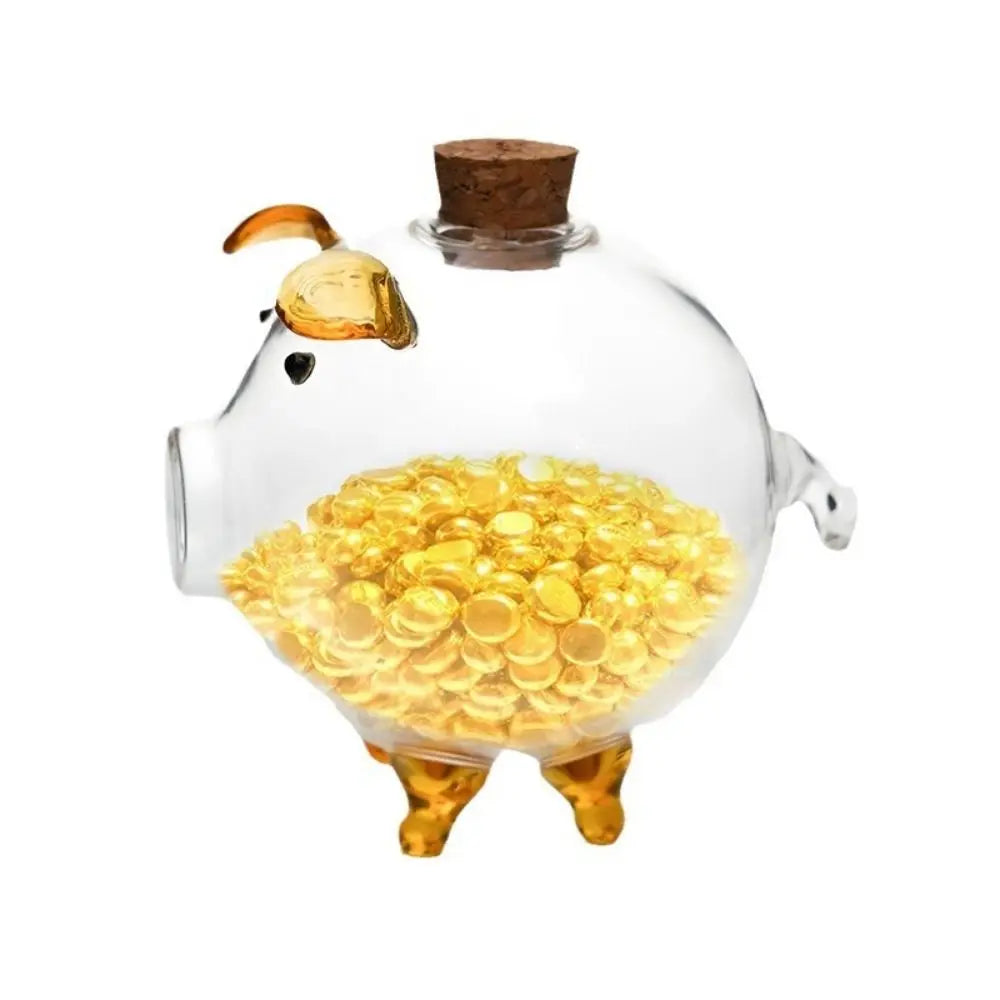 Transparent Cartoon Piggy Money Bank Handmade Multi-purpose Glass Money Jar Practical Visible Golden Beans Container Home Decor Vue Gold-Style 1