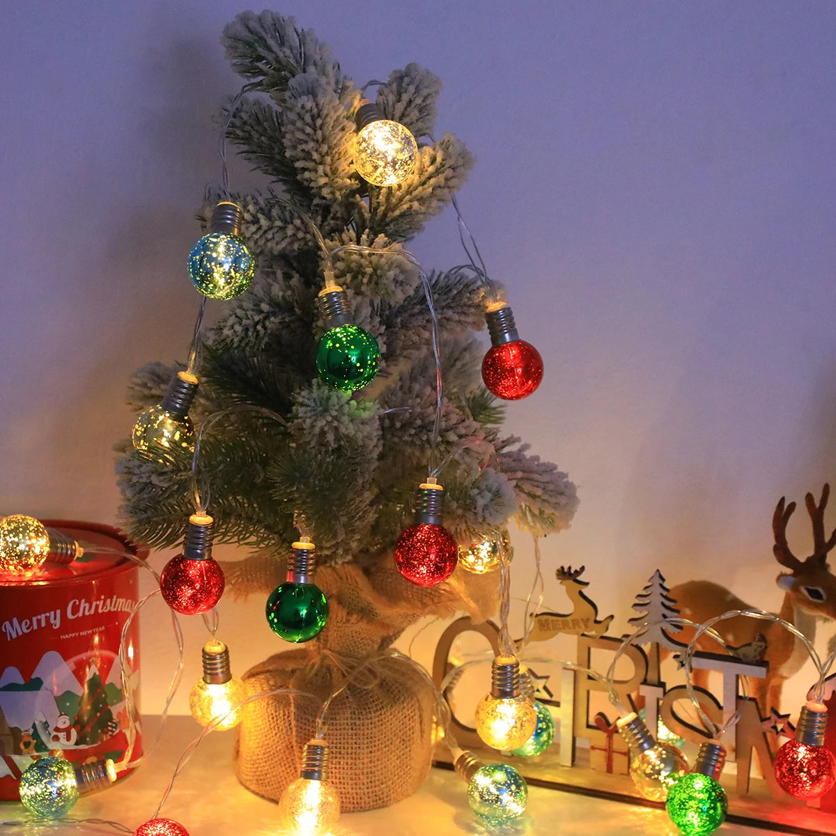 20/10LED Christmas Ball String Lights-Battery-Powered , Round Ball&Colorful Bead Design, for Home/Bedroom/Living Room/Christmas Vue