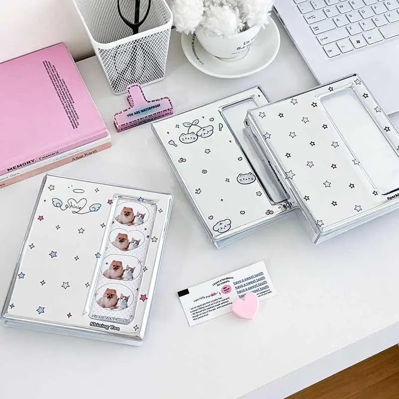 Cartoon 4 Grid Idol Card Photo Booth Album For 40 Pcs 2x6 Inch Photo Strips Bookmark 20 Pcs 4x6 4R Photo Holder Vue