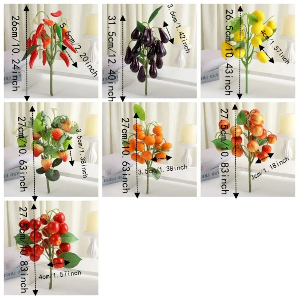 Creative Plastic Simulated Fruit Foam Eggplant Fake Strawberry Decorative Realistic Artificial Lemon Branches Studio Photography Vue